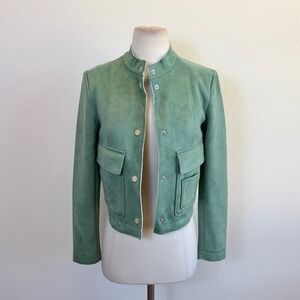 ZARA Sage Green Faux Suede Bomber Jacket Womens XS Cropped Biker Colorful